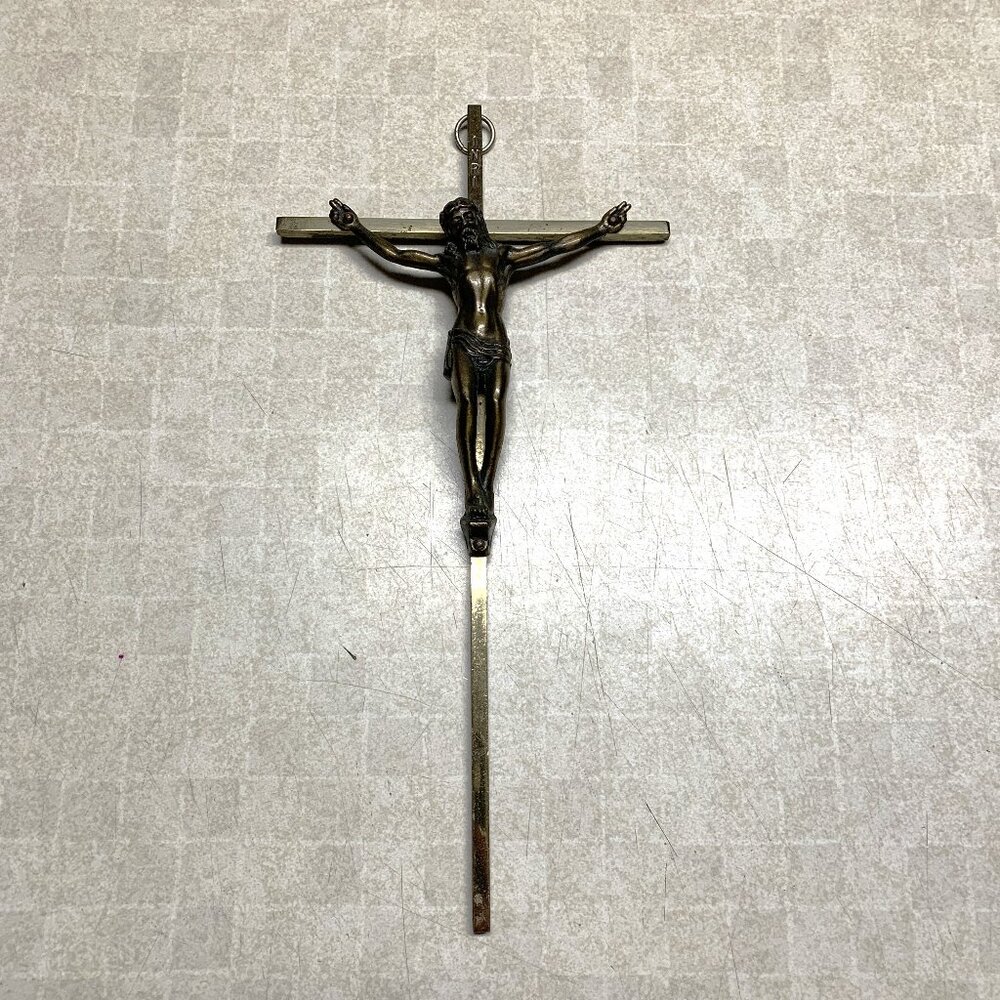 Vintage Brass Wall Hanging Crucifix-Christ on Cross ~10" x ~5